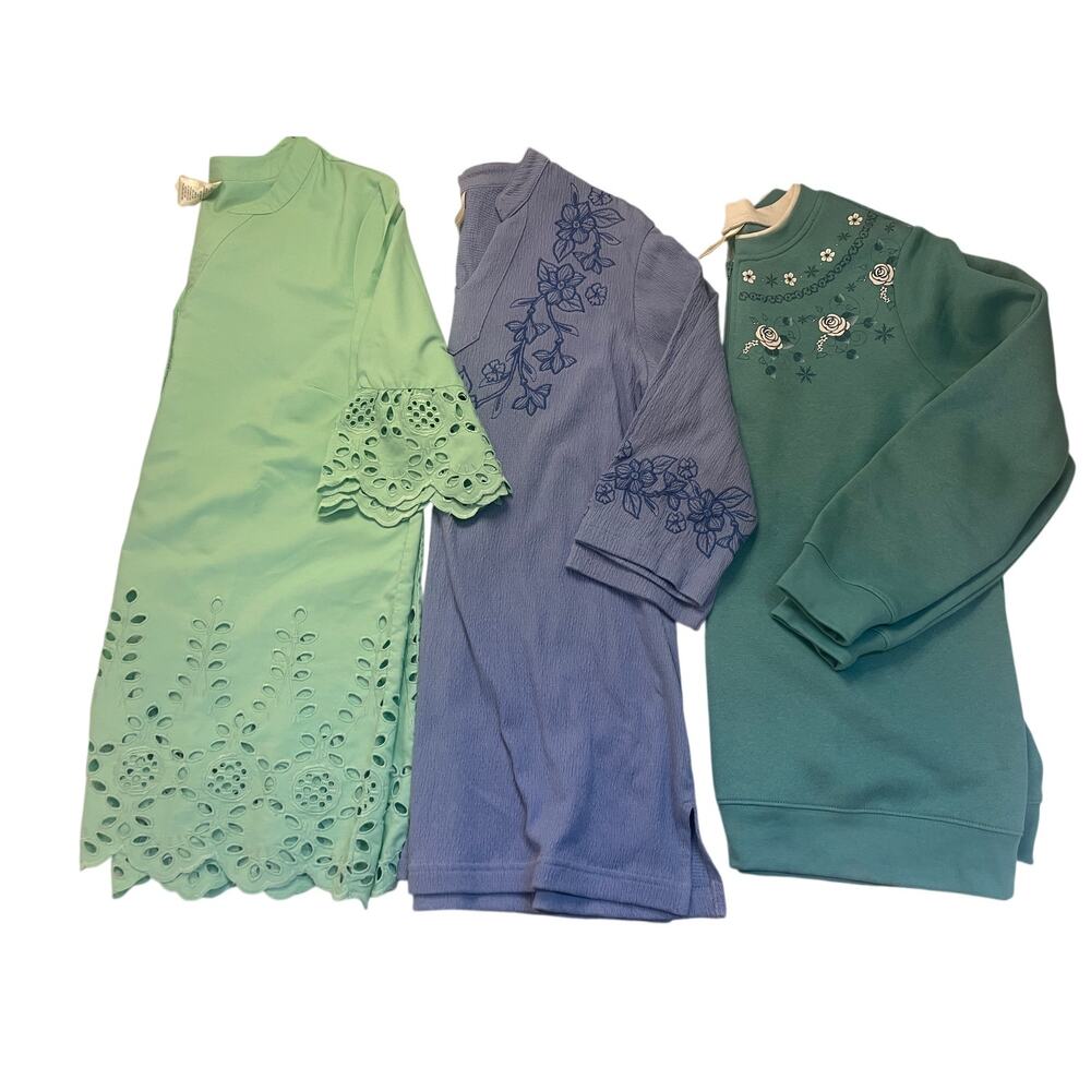 Blair Womens Bundle of 3 Tops Tunic Sweater Green Blue Eyelet Womens Medium